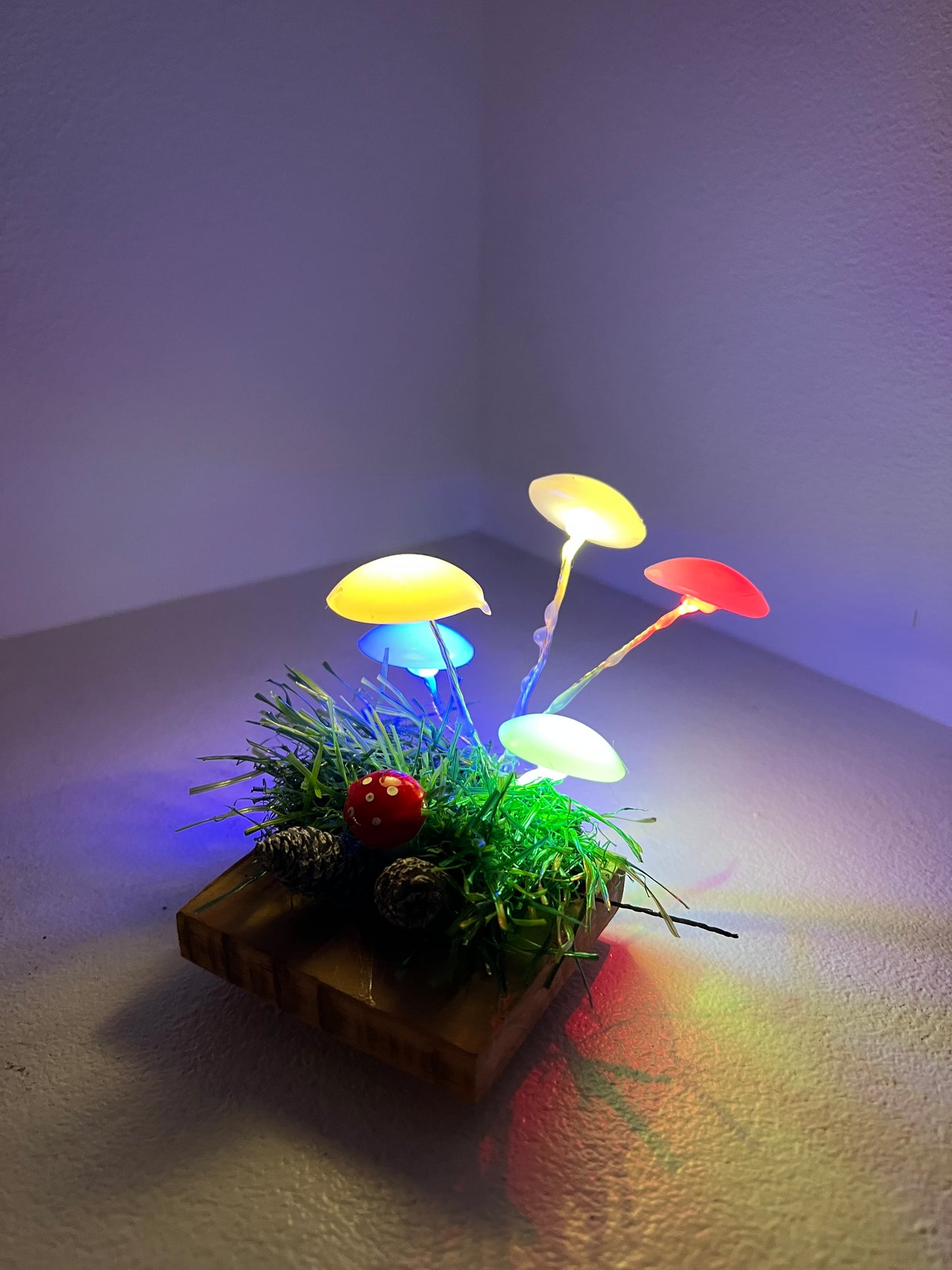 Hand made colourful magic mushrooms lamp