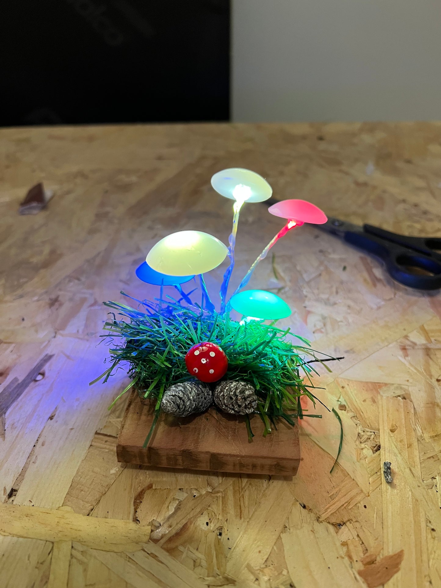 Hand made colourful magic mushrooms lamp